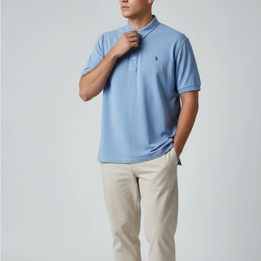 Ralph Lauren Knit Oxford Polo Shirt 3XLT Tall | Light Blue Preppy Classic